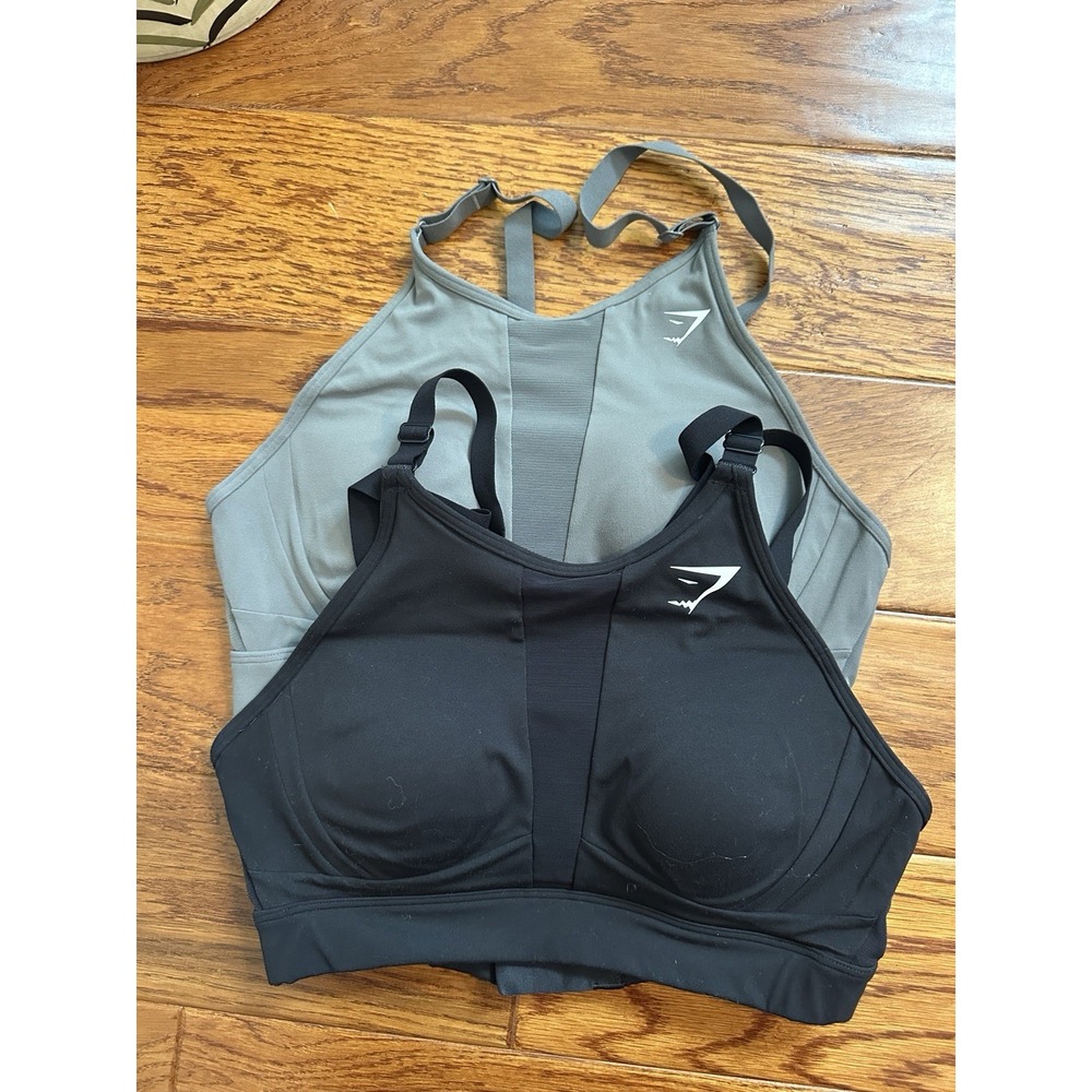 Lot 2 Gymshark High Support Sports Bra Womens Small Black Gray Mesh Adjustable